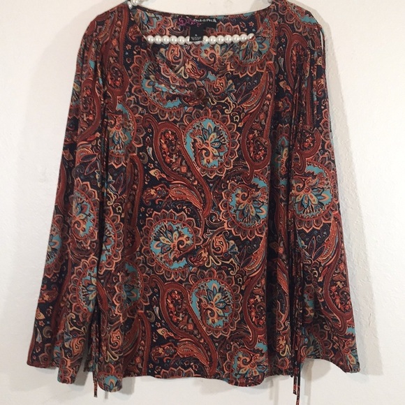 Peck & Peck Paisley V-Neck Long Sleeve Blouse XL - Picture 1 of 5